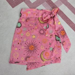 Never Fully Dressed Pink Celestial Jaspre Wrap Mini Skirt